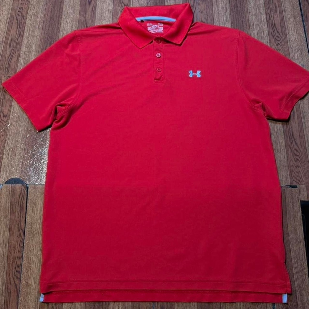 Under Armour Red Heat Gear Retro Sportswear Golf Polo‎ Button Shirt Large